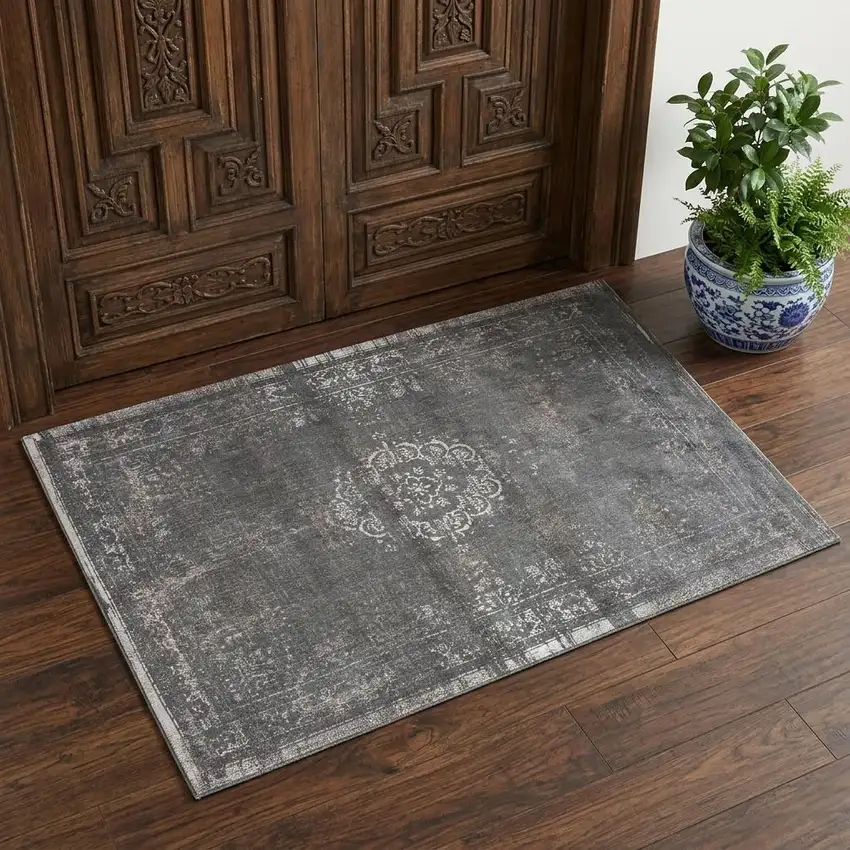 Gray Medallion Non Skid Area Rug Photo 1
