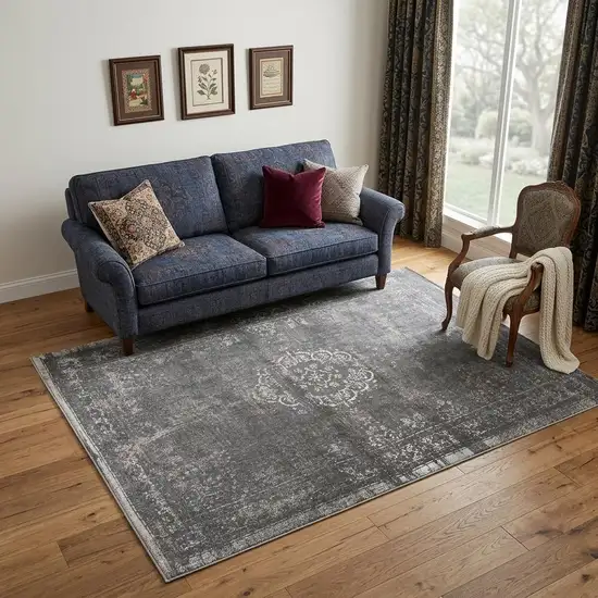 Gray Medallion Non Skid Area Rug Photo 1