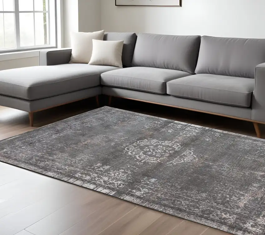 Gray Medallion Non Skid Area Rug Photo 1