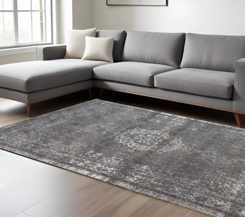 Gray Medallion Non Skid Area Rug Photo 1