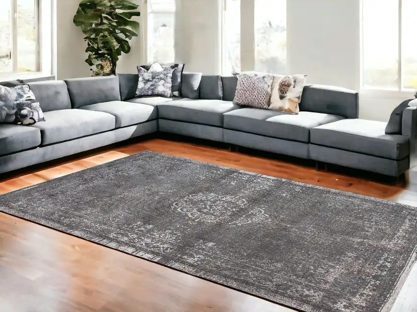 Gray Medallion Non Skid Area Rug Photo 1