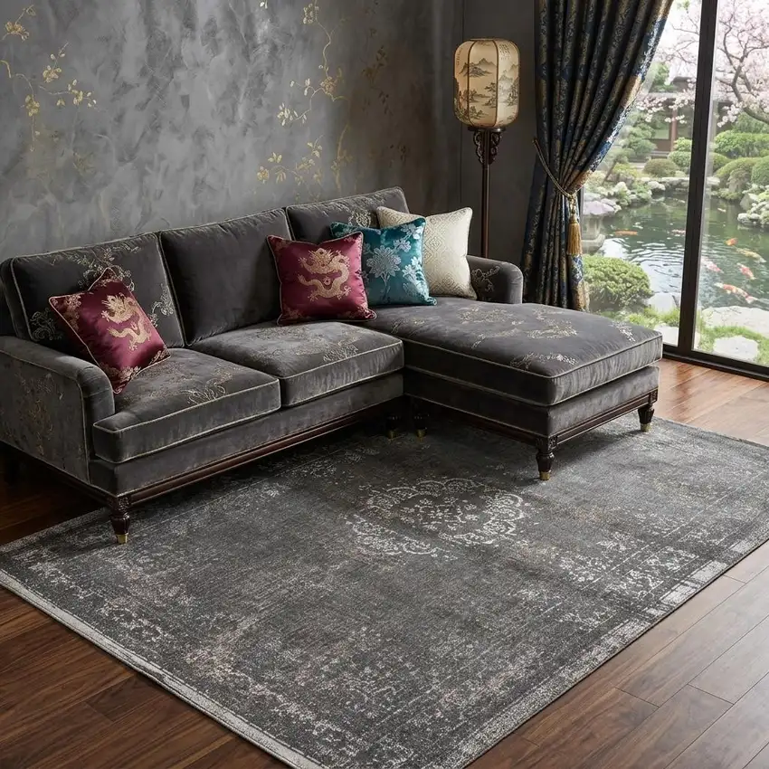 Gray Medallion Non Skid Area Rug Photo 1