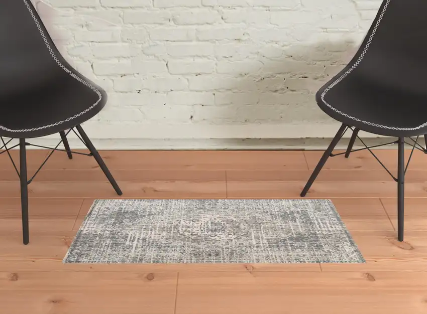 Gray Medallion Power Loom Area Rug Photo 2