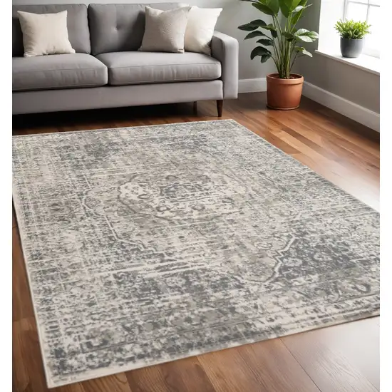 Gray And Ivory Medallion Area Rug Photo 1