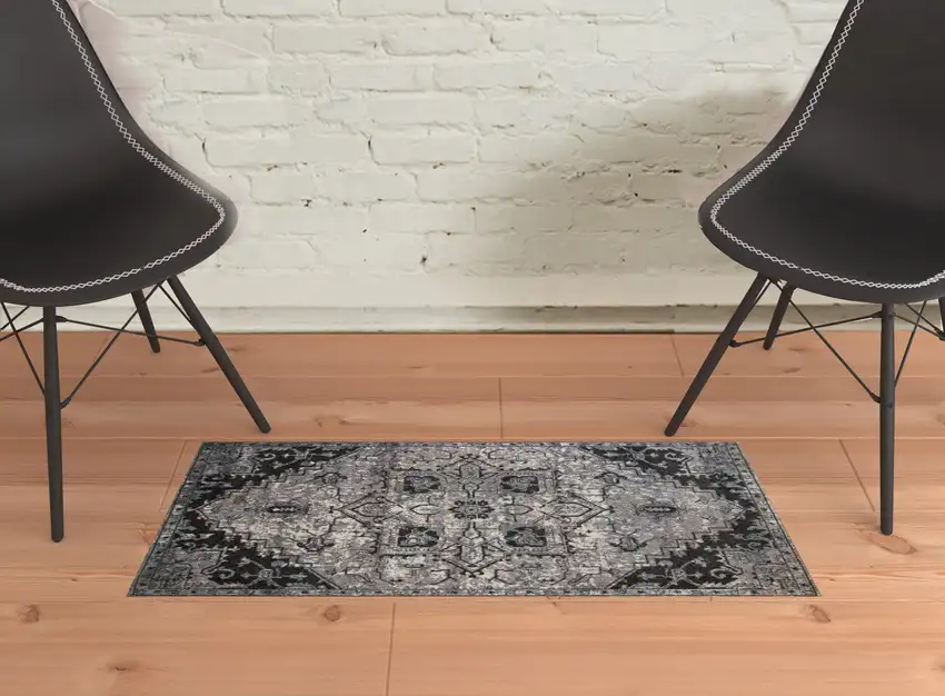 Gray Medallion Power Loom Area Rug Photo 4