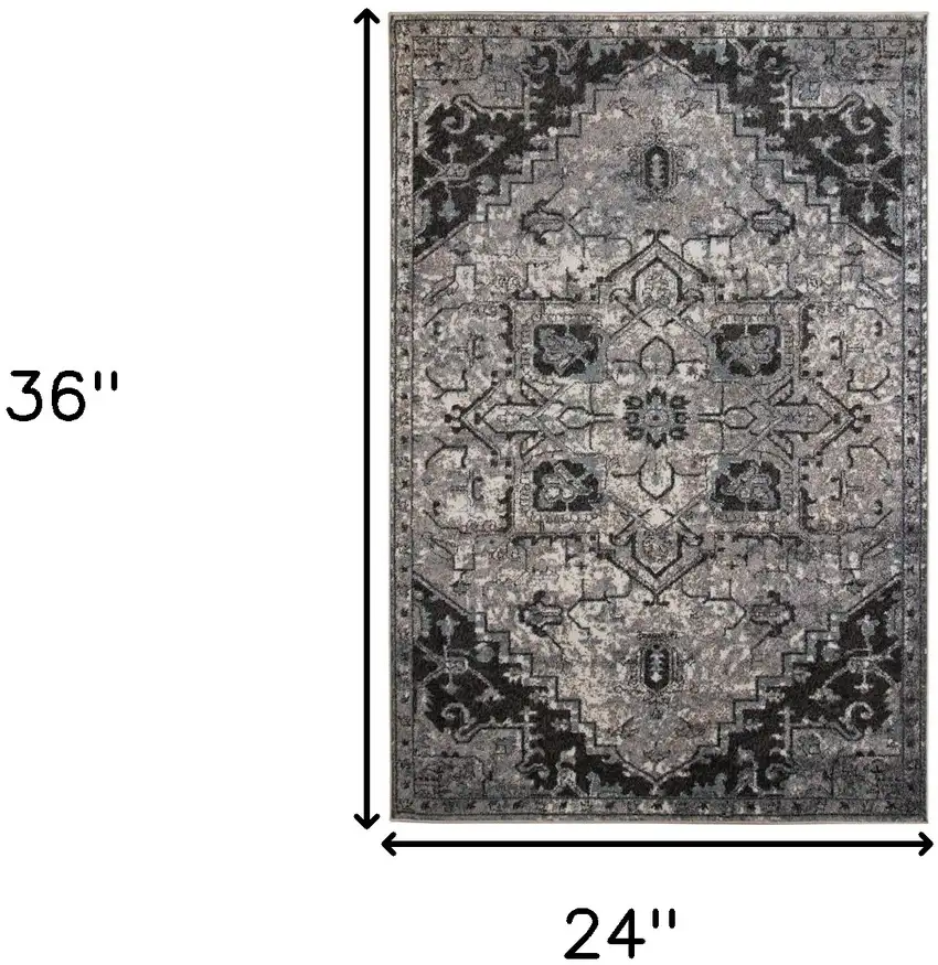 Gray Medallion Power Loom Area Rug Photo 6