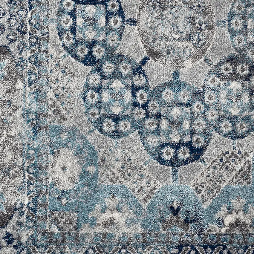 Ivory Blue And Gray Medallion Area Rug Photo 6