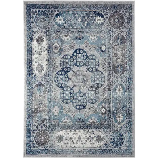 Ivory Blue And Gray Medallion Area Rug Photo 2