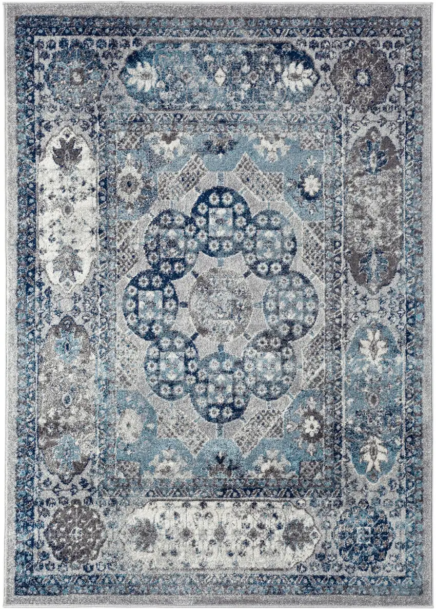 Ivory Blue And Gray Medallion Area Rug Photo 2