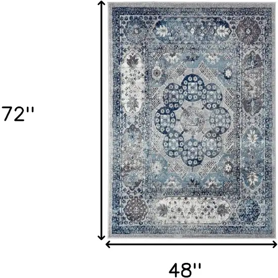 Ivory Blue And Gray Medallion Area Rug Photo 3