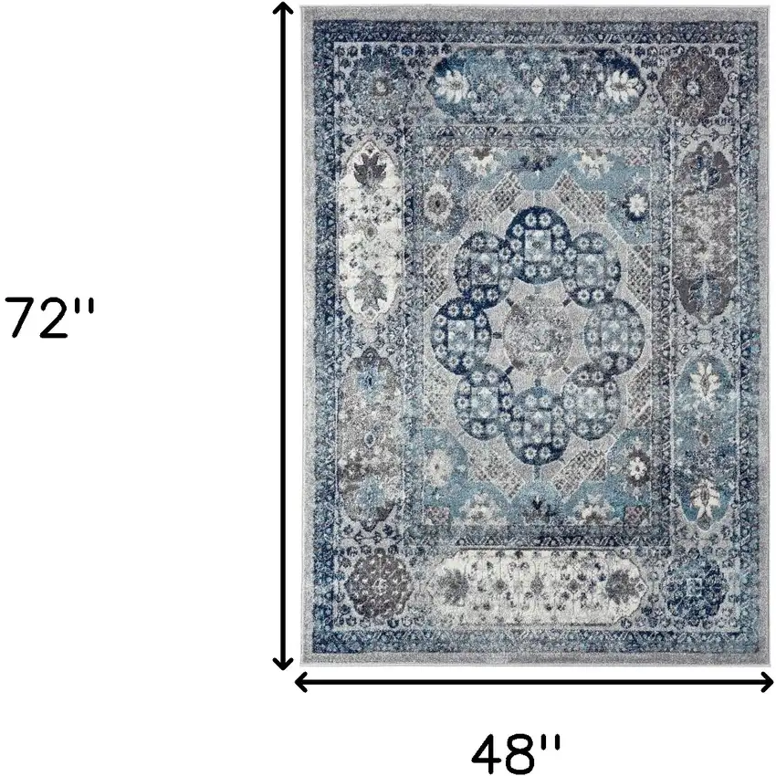Ivory Blue And Gray Medallion Area Rug Photo 3
