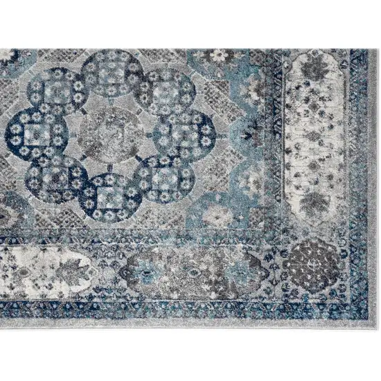 Ivory Blue And Gray Medallion Area Rug Photo 4