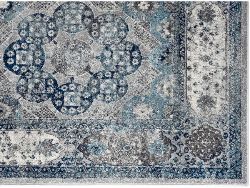 Ivory Blue And Gray Medallion Area Rug Photo 4