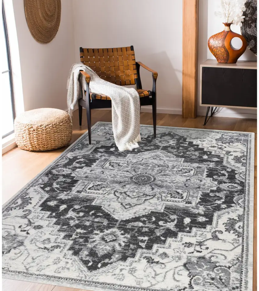 Gray Medallion Power Loom Area Rug Photo 5
