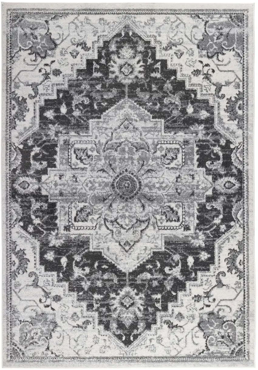 Gray Medallion Power Loom Area Rug Photo 1