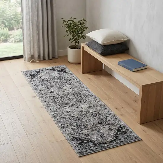 6' Black And Gray Medallion Runner Rug Photo 1