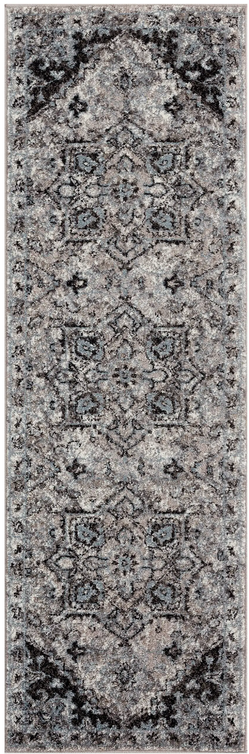 Gray Medallion Power Loom Runner Rug Photo 1
