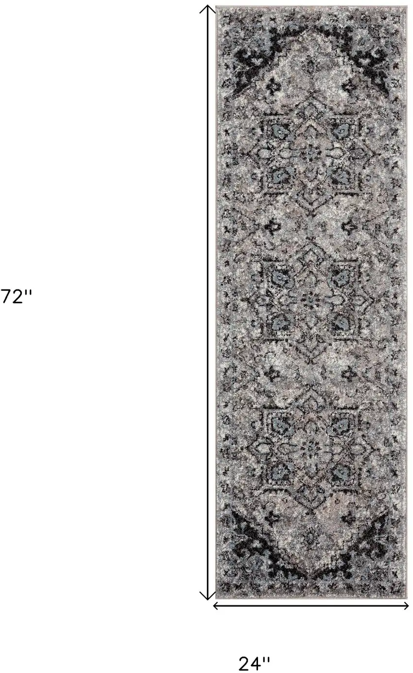 Gray Medallion Power Loom Runner Rug Photo 6