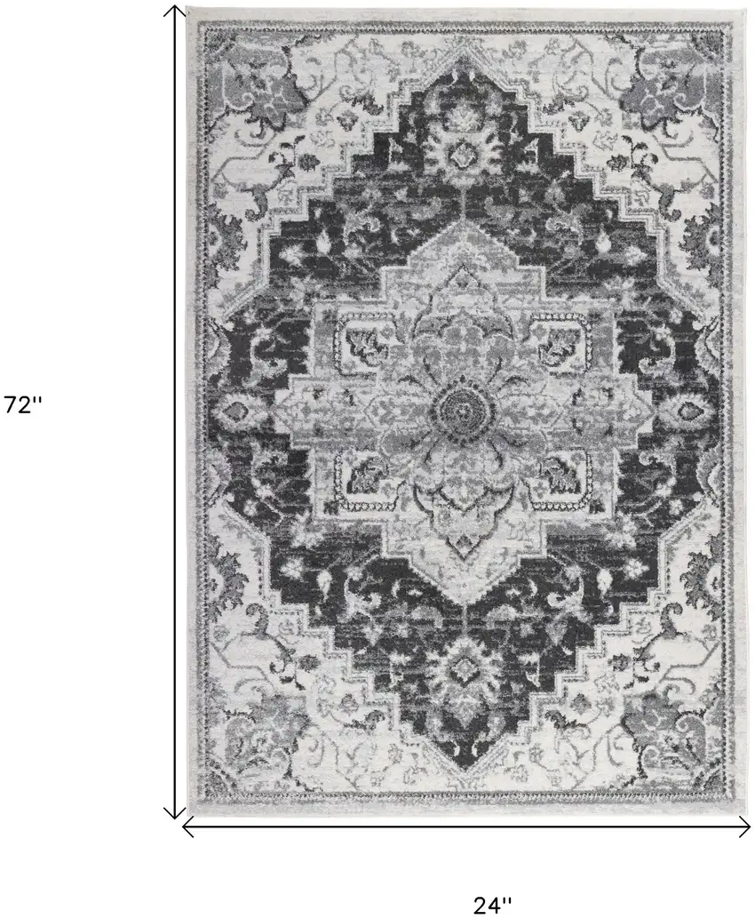 Gray Medallion Power Loom Runner Rug Photo 5