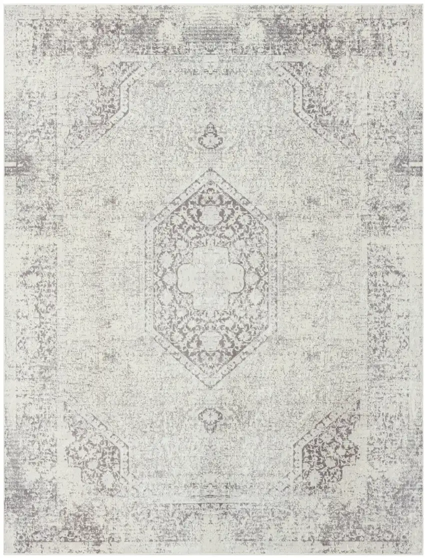 Gray Medallion Washable Non Skid Area Rug Photo 1