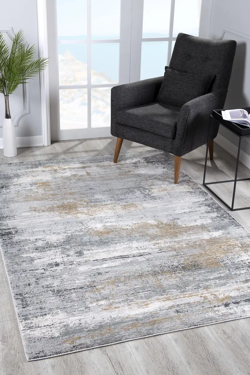 Gray Mod Distressed Strokes Area Rug Photo 9