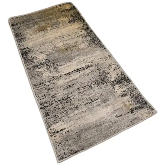 2' X 10' Gray Mod Distressed Strokes Runner Rug Photo 1