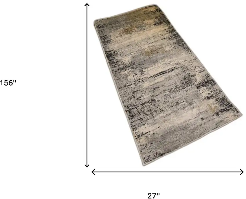 2' X 13' Gray Mod Distressed Strokes Runner Rug Photo 6