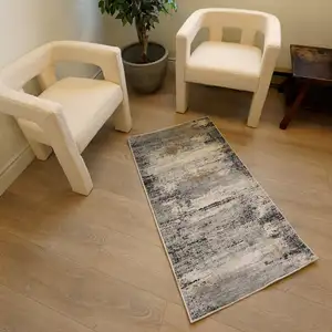 Photo of Gray Mod Distressed Strokes Runner Rug