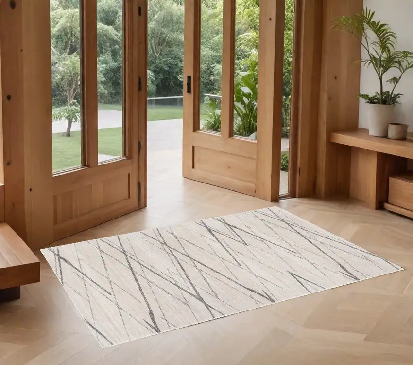 Gray and Ivory Geometric Area Rug Photo 1