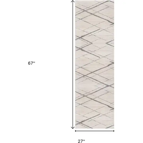 6' Gray And Ivory Geometric Runner Rug Photo 3