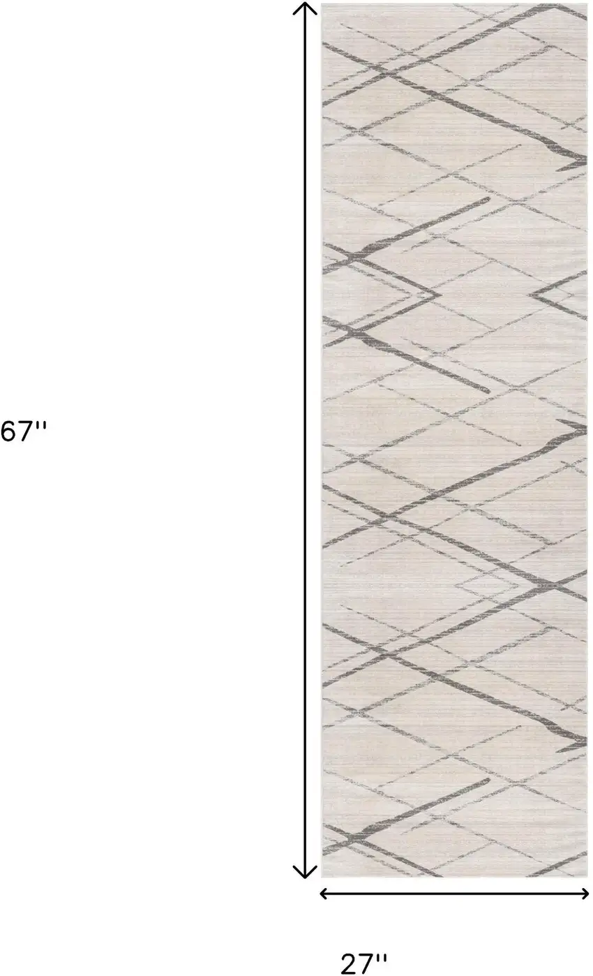 6' Gray And Ivory Geometric Runner Rug Photo 3