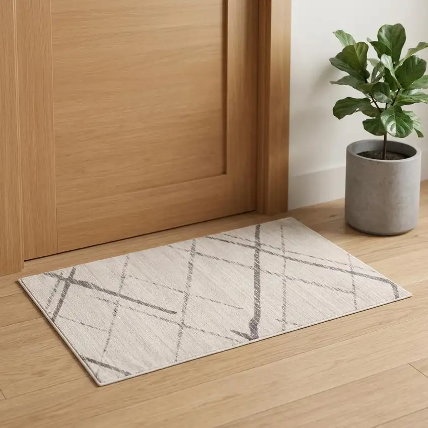 Gray and Ivory Geometric Area Rug Photo 1