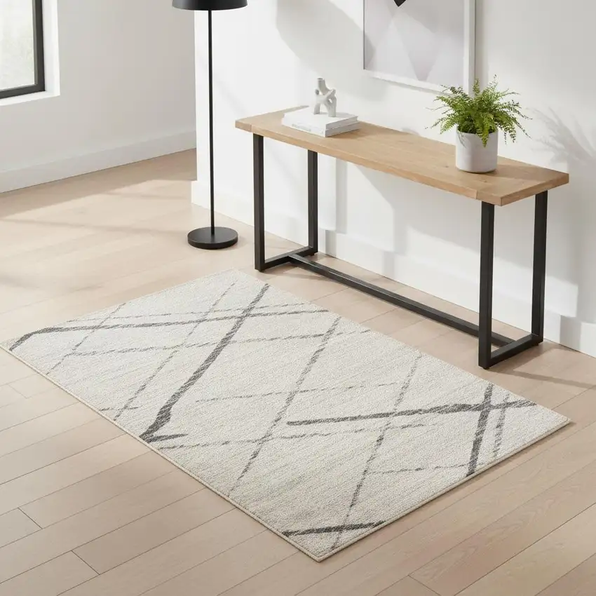 Gray and Ivory Geometric Area Rug Photo 1