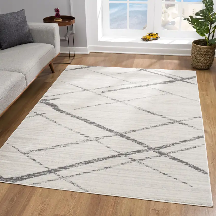 Gray and Ivory Geometric Area Rug Photo 7