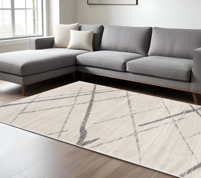 Gray and Ivory Geometric Area Rug Photo 1