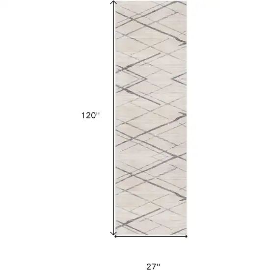 Gray and Ivory Geometric Runner Rug Photo 3