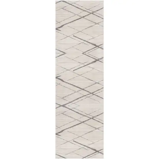 Gray and Ivory Geometric Runner Rug Photo 4