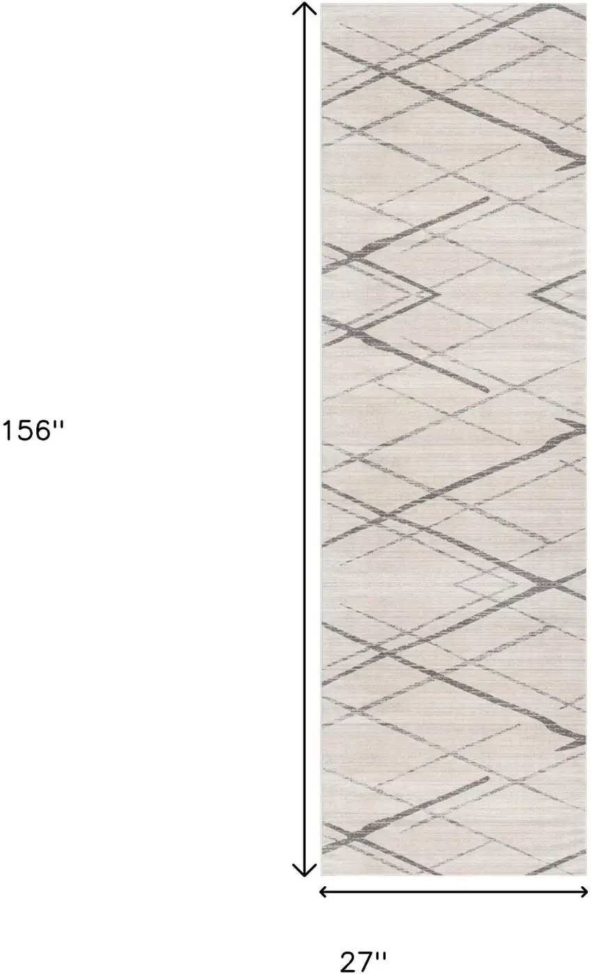 13' Gray And Ivory Geometric Runner Rug Photo 3