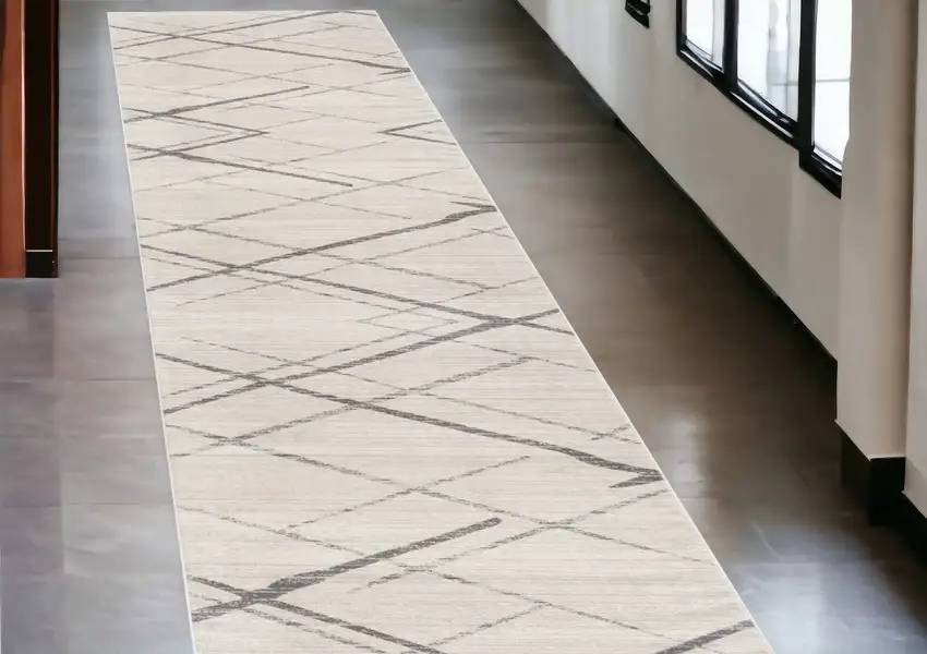 Gray Geometric Dhurrie Runner Rug Photo 1