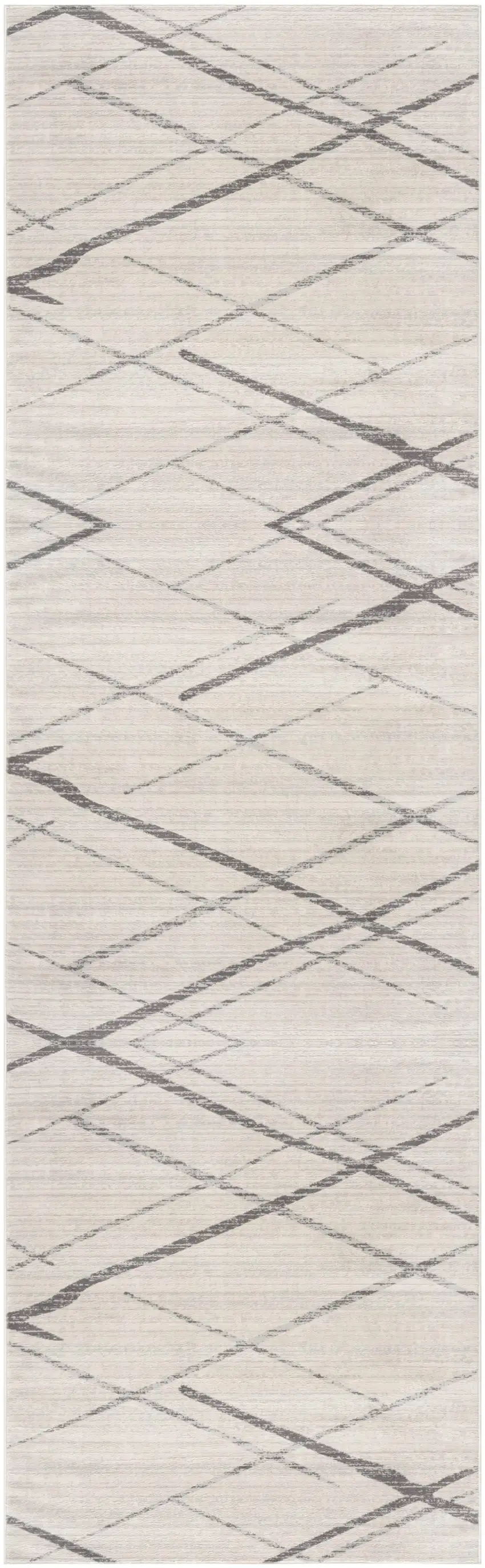 Gray and Ivory Geometric Runner Rug Photo 4