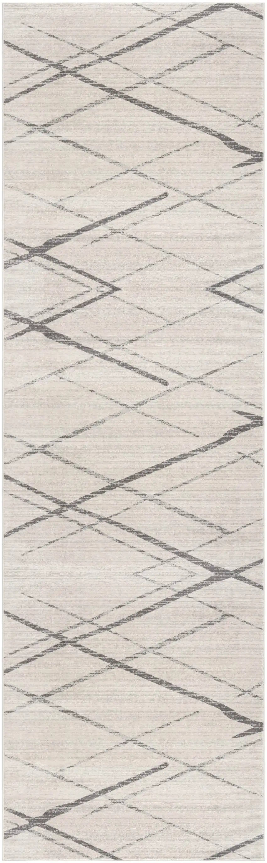 Gray and Ivory Geometric Runner Rug Photo 2