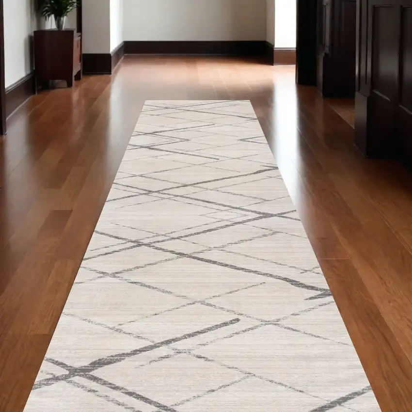 15' Gray Geometric Dhurrie Runner Rug Photo 1
