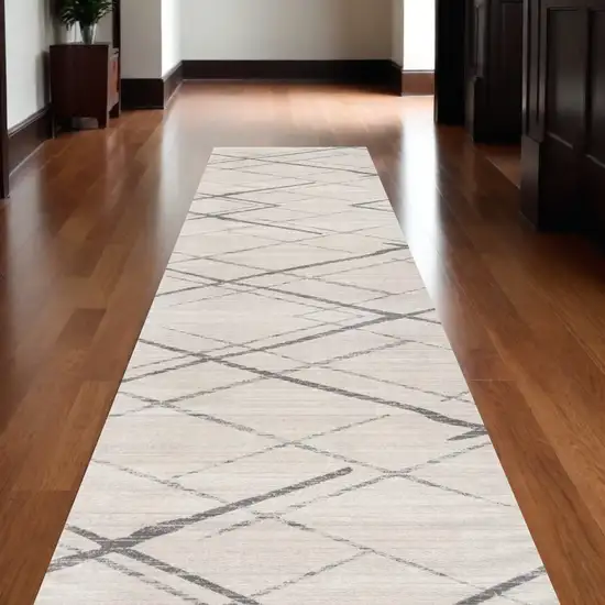 20' Gray Geometric Dhurrie Runner Rug Photo 1