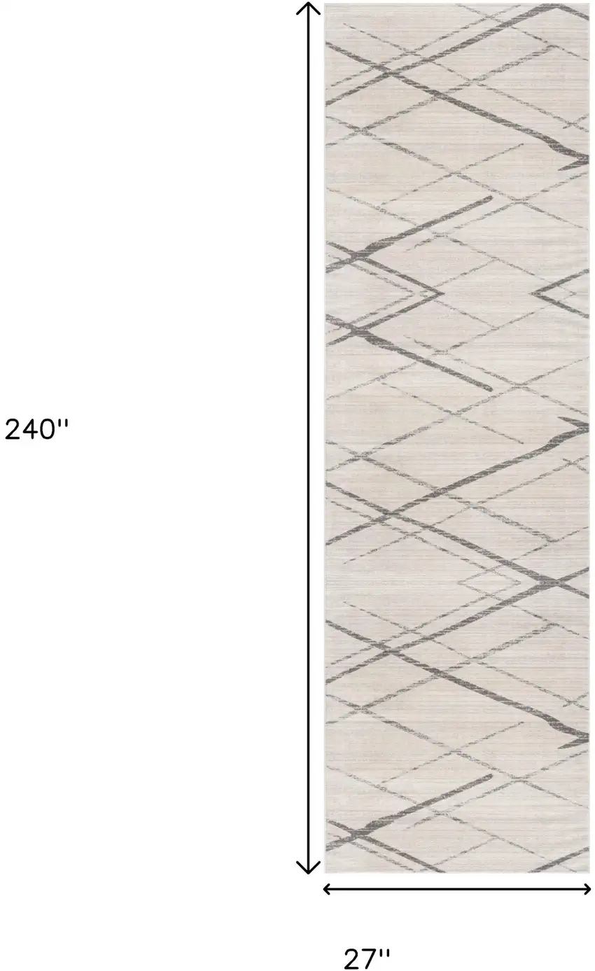 20' Gray And Ivory Geometric Runner Rug Photo 3