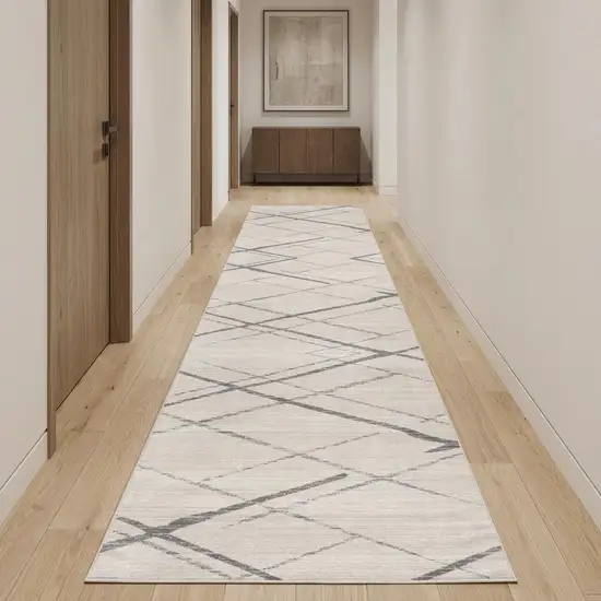20' Gray And Ivory Geometric Runner Rug Photo 1