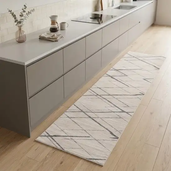 8' Gray And Ivory Geometric Runner Rug Photo 1