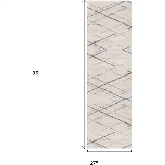 8' Gray And Ivory Geometric Runner Rug Photo 3