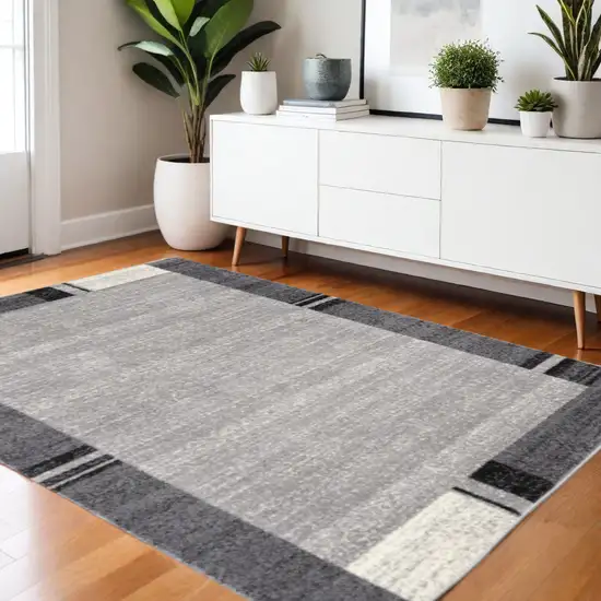 Gray Modern Bordered Area Rug Photo 1