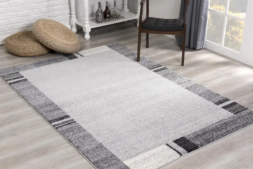 Gray Modern Bordered Area Rug Photo 7