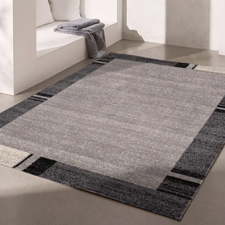 Gray Modern Bordered Area Rug Photo 2